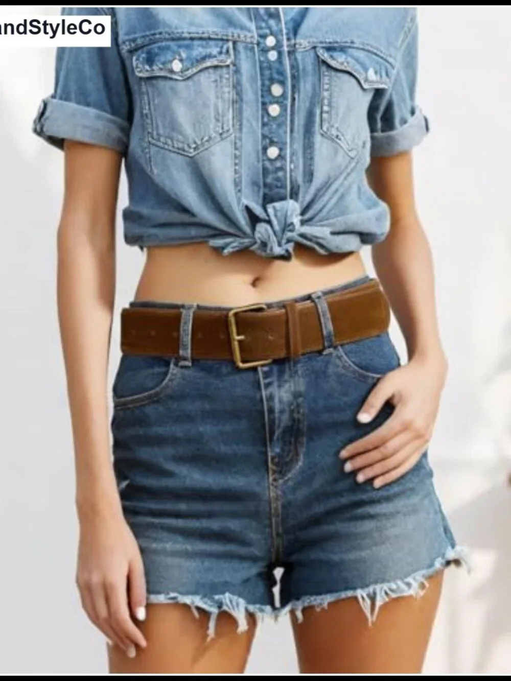 PU Western Belt Wide Chunky Suede Gold Buckle